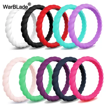 

3mm Thin Braided Silicone Ring Fashion Sports Hypoallergenic Crossfit Flexible Woven Rubber Finger Ring For Women Wedding Rings