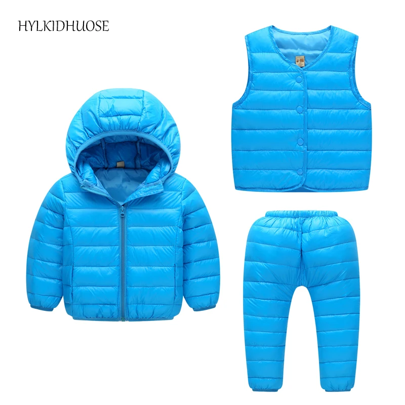 

HYLKIDHUOSE 2017 Baby Girls Boys Clothes Sets Winter Infant/Newborn Warm Suits Down Hooded Coats+Vest+Pants Outdoor Kids Suits
