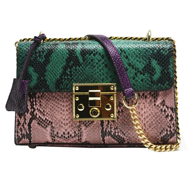 

2017 Hot High grade women's Serpentine Genuine Leather chains bag ladies Shoulder Bags women messenger bags female Luxury Flap