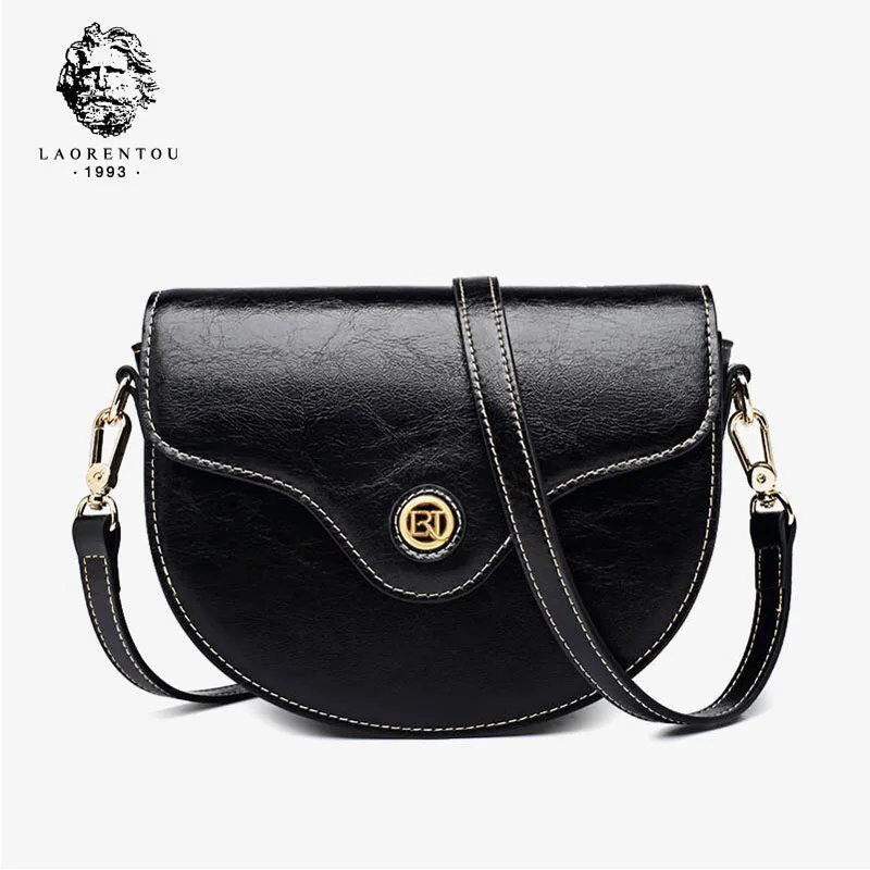 

LAORENTOU women leather bag 2019 new fashion saddle bag Wild fashion retro leather shoulder bag