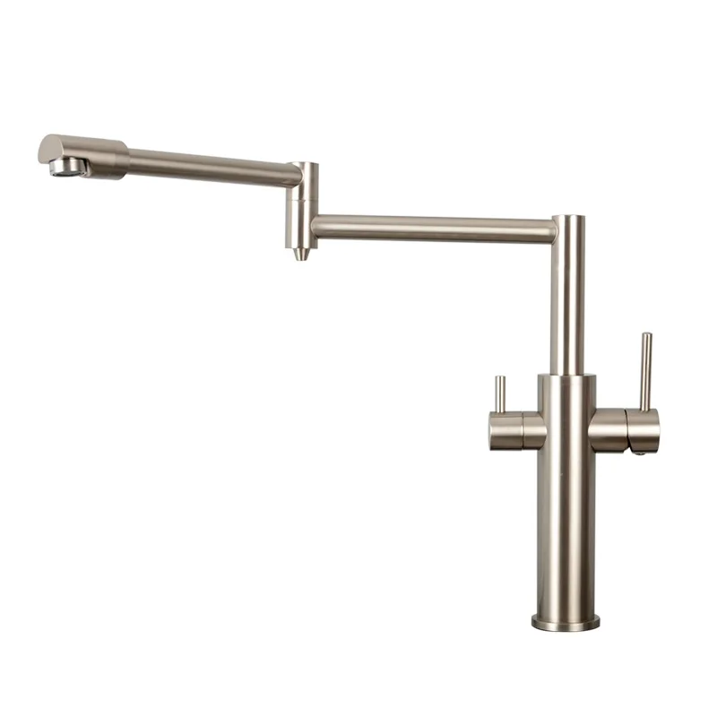 Double Function Kitchen Mixer Faucet With Drink Water Tap Brass Black Hot& Cold Water Tap Double Handles Sink Faucet - Цвет: Tall-Brushed Nickel