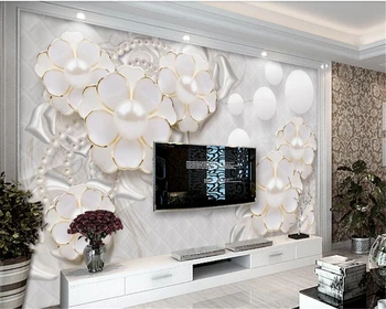 

beibehang behang Custom holy white luxury jewelry flowers wallpaper living room TV background wall wallpaper for walls 3 d