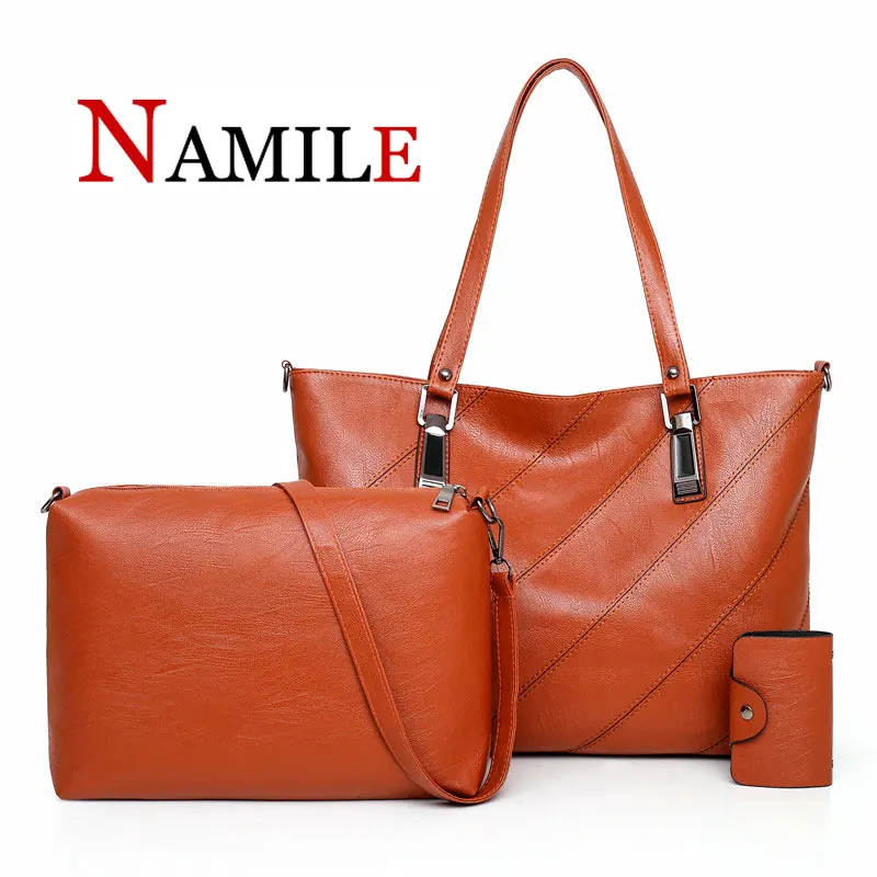 

Luxury glossy handbag smooth single shoulder Messenger bag ladies casual handbag Messenger bag large capacity set 3 piece set