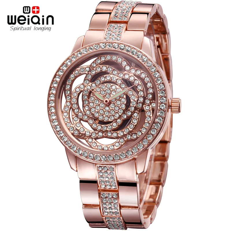 Goede WEIQIN Luxe Rose Gouden Horloge Diamant Vol rvs vrouw Fashion Lady Horloges Mode Jurk Horloge Relogio Feminino