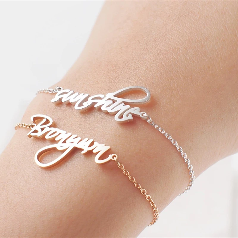 Cursive именной браслет женский ювелирные изделия из нержавеющей стали розовое