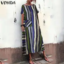 VONDA богемное летнее платье, женское сексуальное платье макси в полоску с принтом, сексуальное платье размера плюс, винтажное повседневное Свободное платье, S-5XL