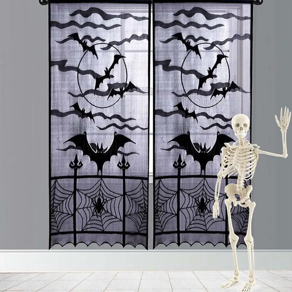 

39*84inch Halloween Lace Curtain Haunted House DIY Decoration Props Bat Spider Web Curtain Happy Halloween Ghost Festival Home