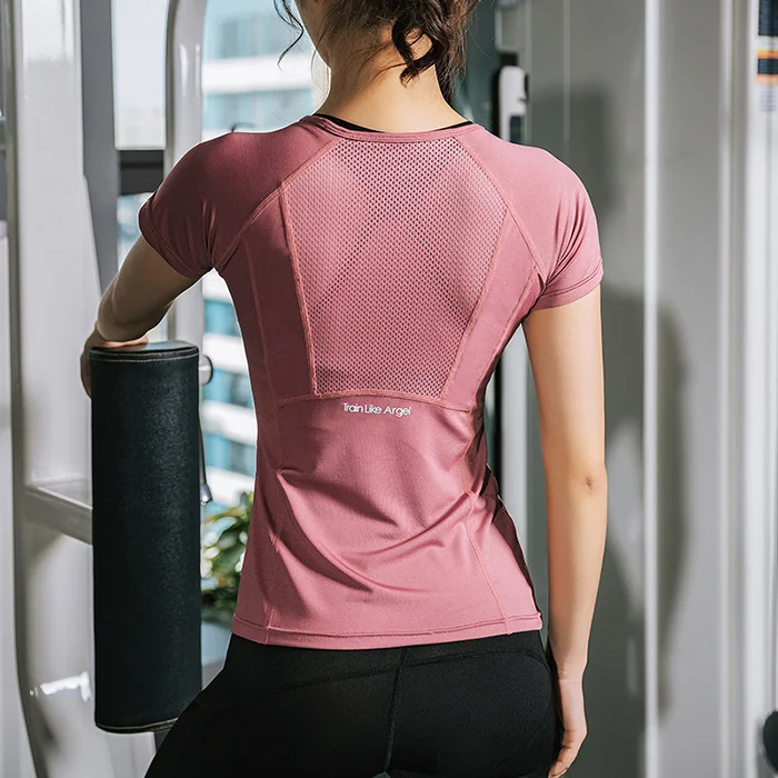Blesskiss, сетчатая спортивная рубашка, женский топ для спортзала, длинный рукав, одежда для фитнеса, Спортивная футболка для женщин, футболка для йоги, топы, розовый, черный, синий - Цвет: light red