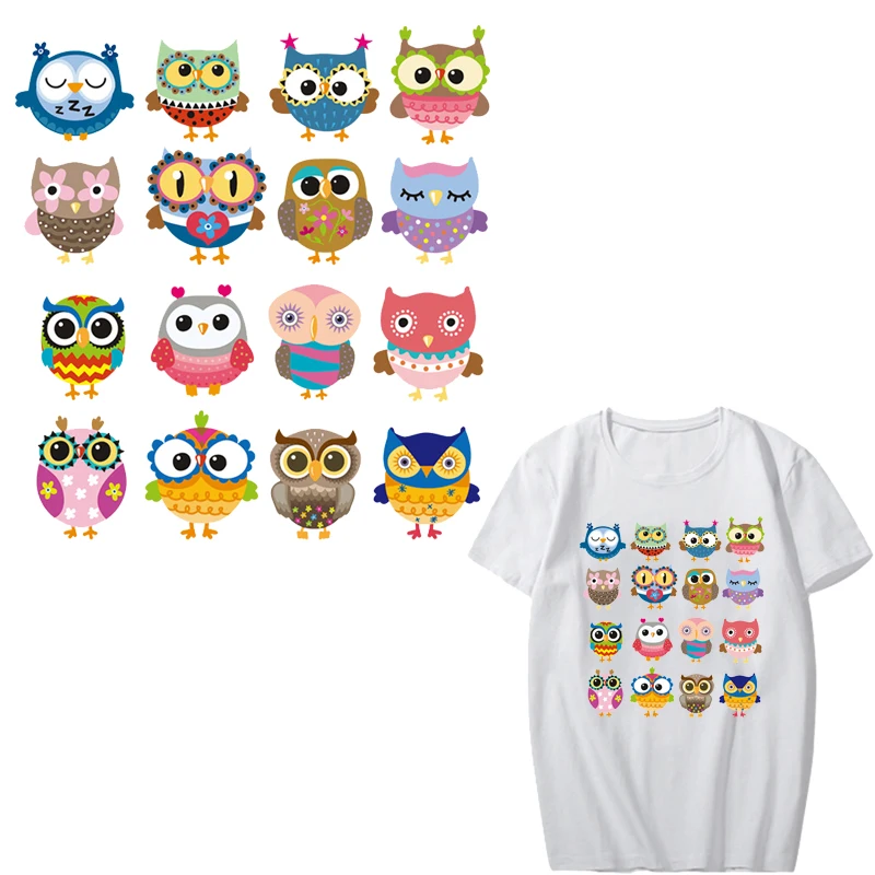 

Cartoon Animal Patch Set Iron on Transfers Owl Patches for Clothing Heat Transfer Vinyl Stickers Stripes on Clothes DIY T-shirt