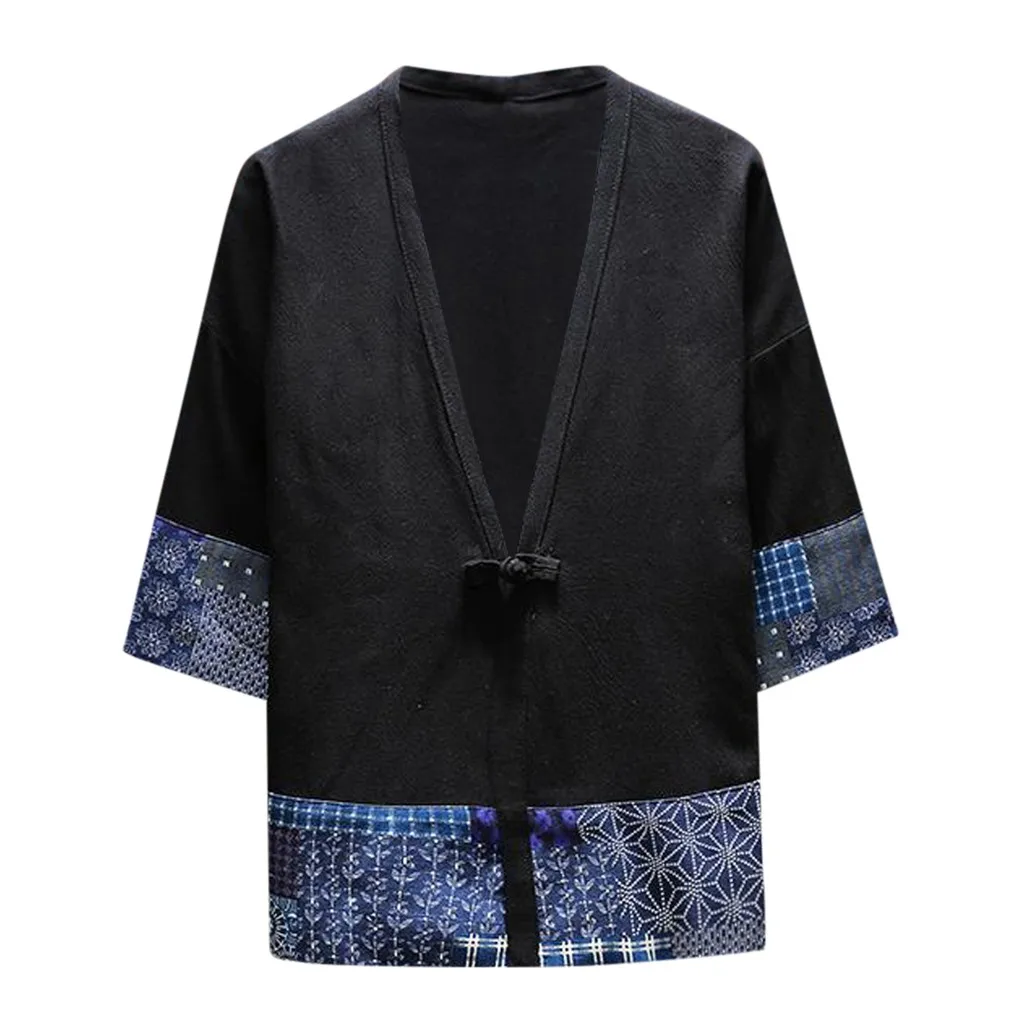 

Men's Baggy Cotton Linen Printed Short Sleeve O Neck T Shirts Tops Blouses Men's large size Japanese printed cardigan G0521#20