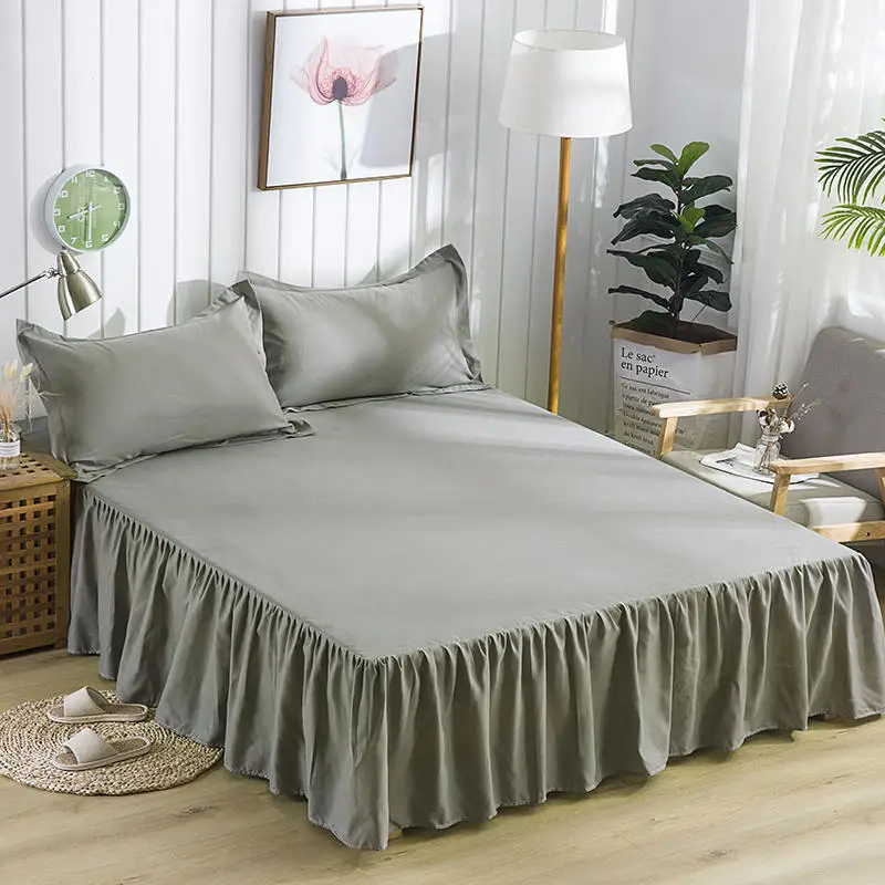 

Waterproof Gray Color Bed Skirt With Surface Bed Mattress Cover Sheet Home Textile Bed Linens(43cm Height)