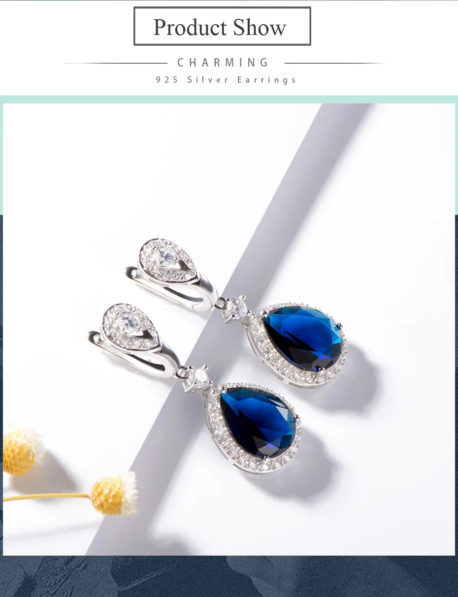 Kuolit, голубой сапфир, серьги-капли с драгоценным камнем для женщин, твердые 925 пробы серебряные ювелирные украшения для женщин, подарок на свадьбу