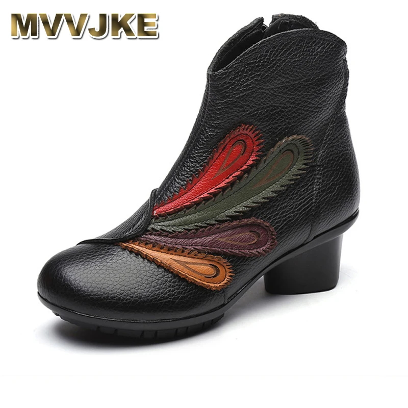 

MVVJKE Brand 2017 Winter Women Genuine Leather Boots Female Folk Style Comfortable Warm Shoes Woman Ankle Boots Sapato Feminino