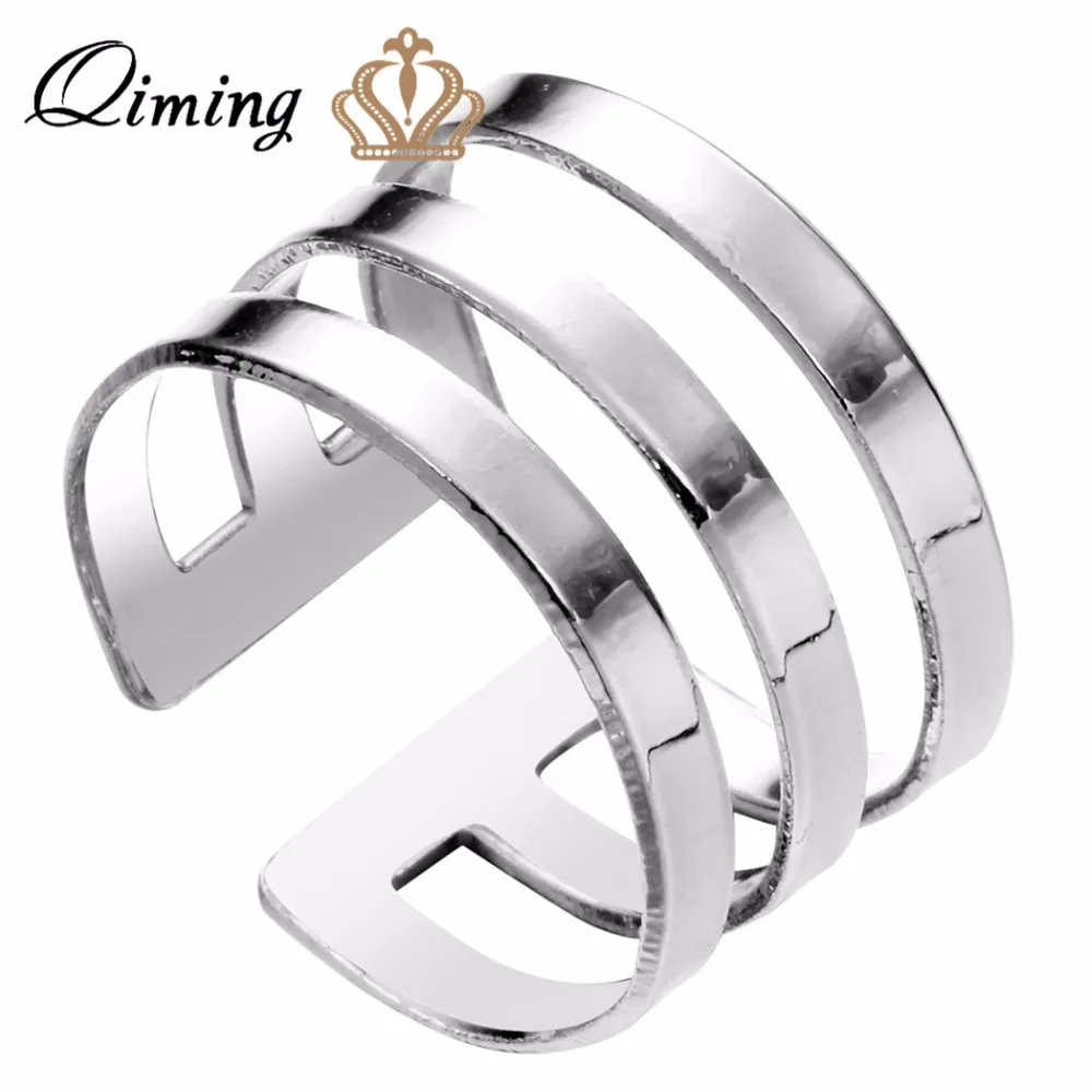 

QIMING Min High Gloss Three Line Ring Midi Knuckle Ring Set of Two Gold Women Jewelry Sweet Romantic Gift Best Jewelry