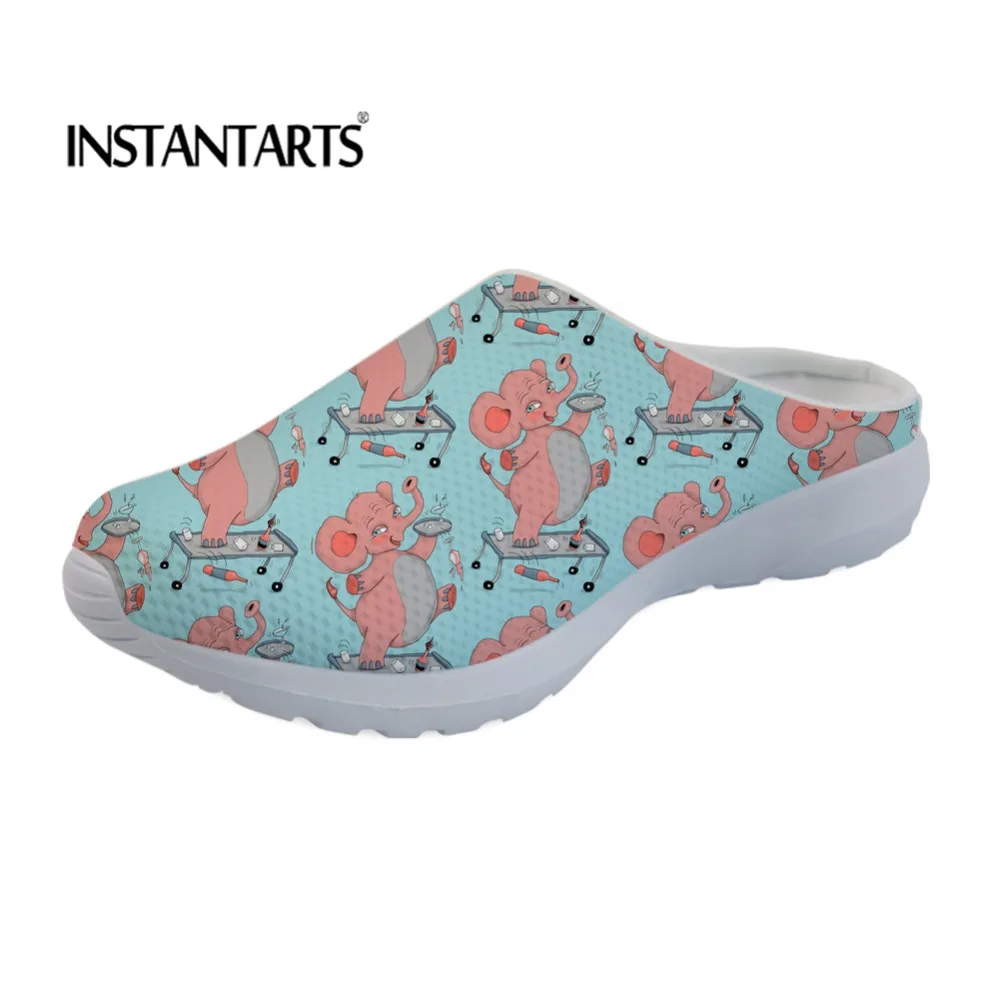 

INSTANTARTS Outside Slip-on Sandals Drunk Elephants Pattern Casual Women Breathable Air Mesh Summer Flats Slippers Ladies Shoes