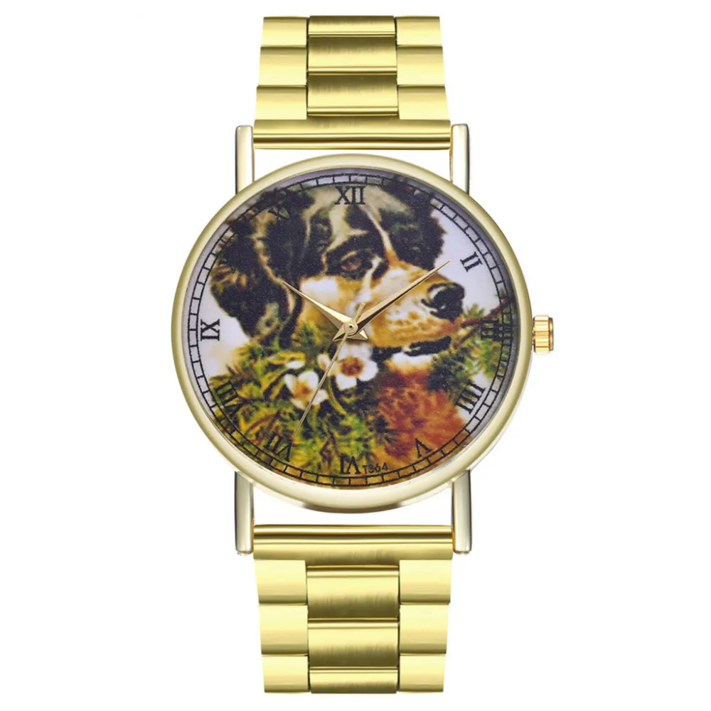 

Stainless Steel fashion dog Quartz Watch women Vintage Ladies Round Steel Belt chic and stylish Watch for birthday gift l1228