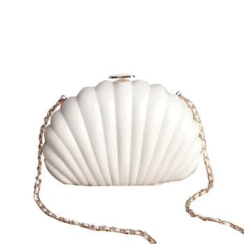 

Brand 2018 Famous Designer Wedding Party Handbag Small Evening Bag White Shell Shaped Clutch Purse ladies Mini Makeup Bag