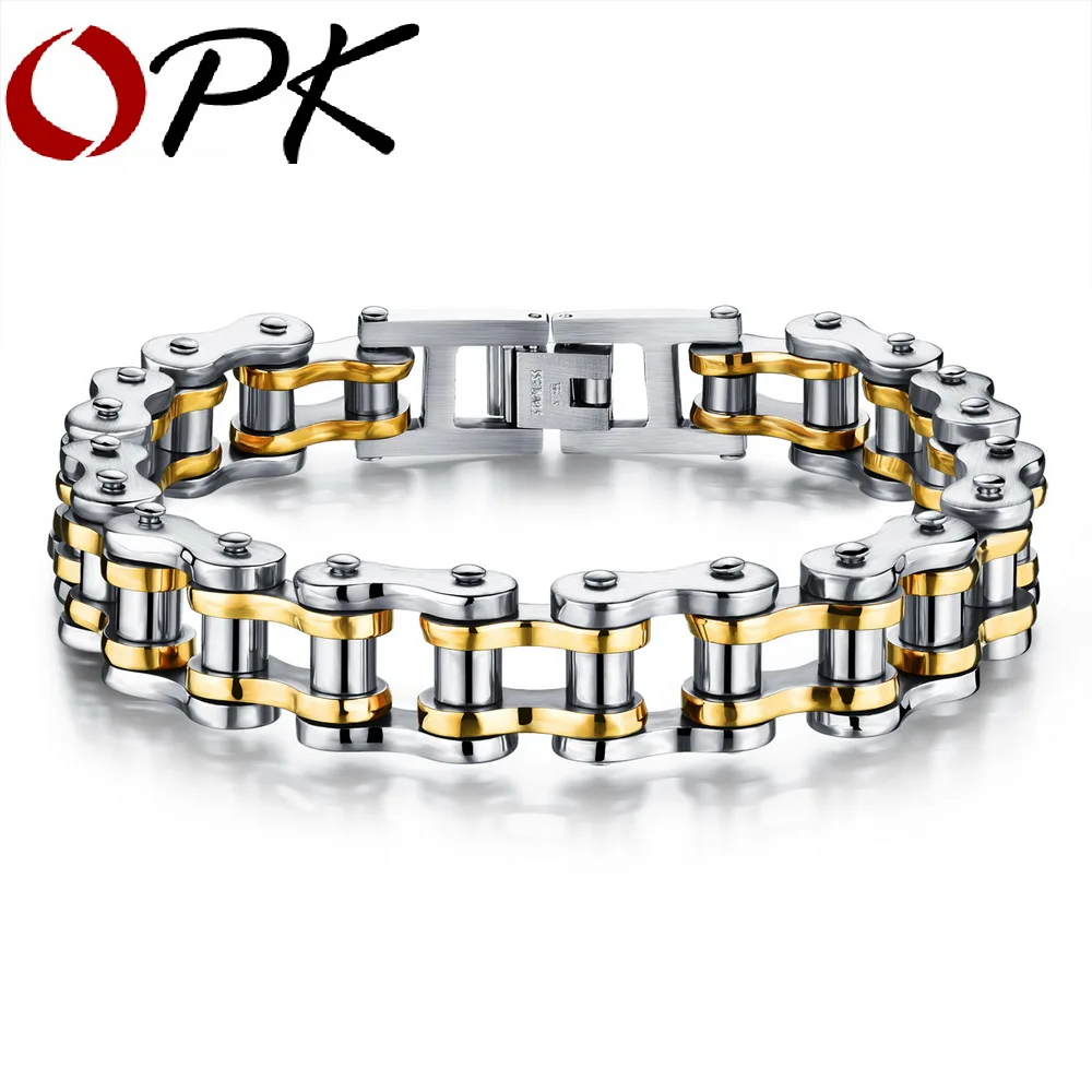 OPK Biker 316L Stainless Steel Mens Bracelet Fashion Sports Jewelry Bike Bicycle Chain Link Bracelet Casual