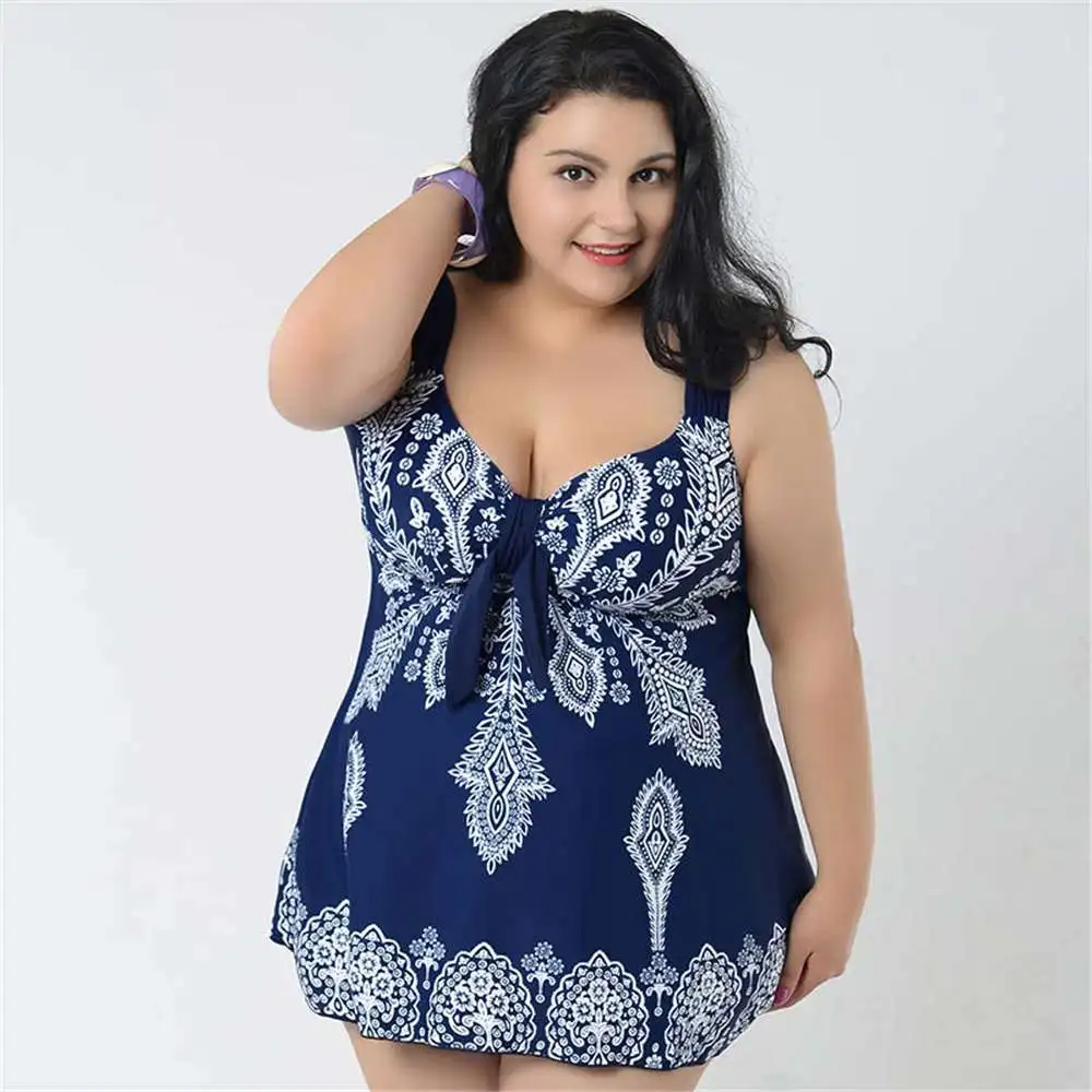 4XL 10XL плюс размер цельный купальник юбка 2018 пуш ап женское платье купальный