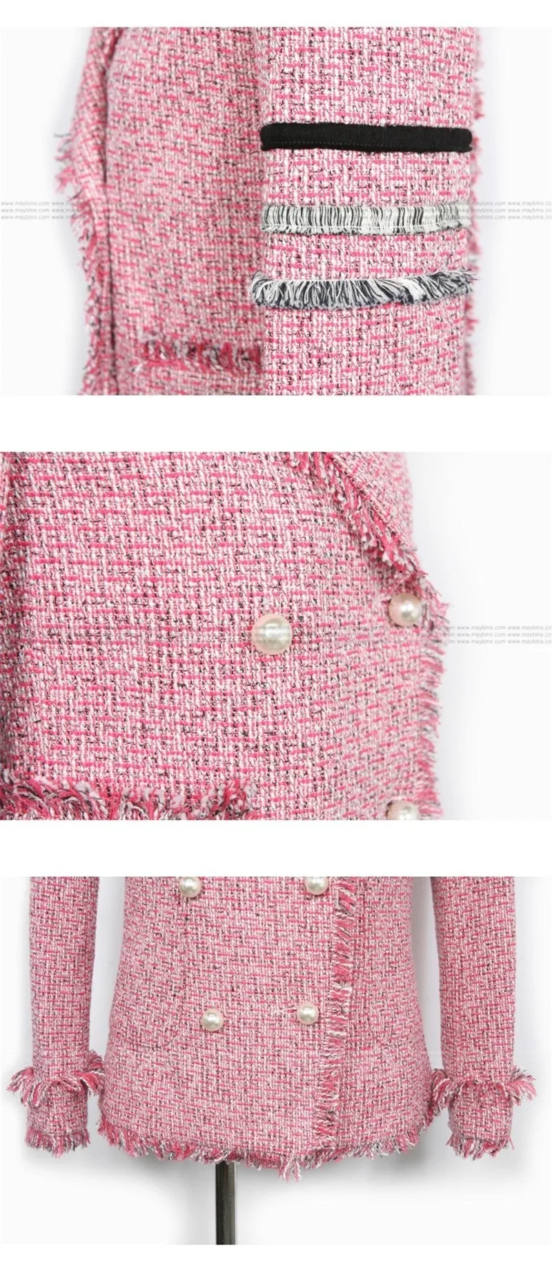 Rugod пиджаки в стиле ретро и куртки для женщин Элегантный жемчуг кисточкой твидовый Блейзер Femenino базовые пальто Femme деловая куртка Bts