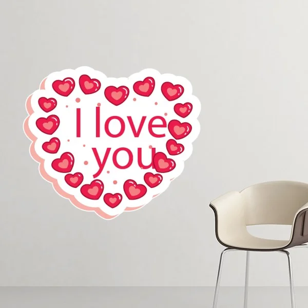 Valentine’s Day Pink Heart Shaped I Love You White based Pattern Wall
