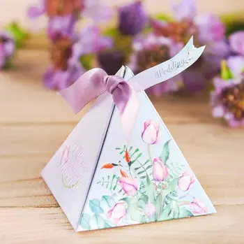 

100pcs Promotional Triangular Tulip candy box European-style flowers wedding favor creative wedding candy package gift box
