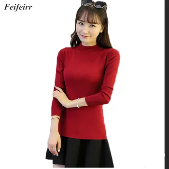

Autumn Winter Knit Pullover Women 2018 New Korean version of the solid color Half-high collar Slim thick Sweater Tops Femme