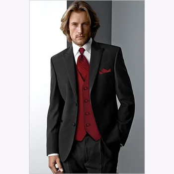 

Custom Made Groom Tuxedo suits men 2017 Black suit Groomsmen Peak Lapel smoking masculino mens suits (Jacket+Pants+Tie+Vest)