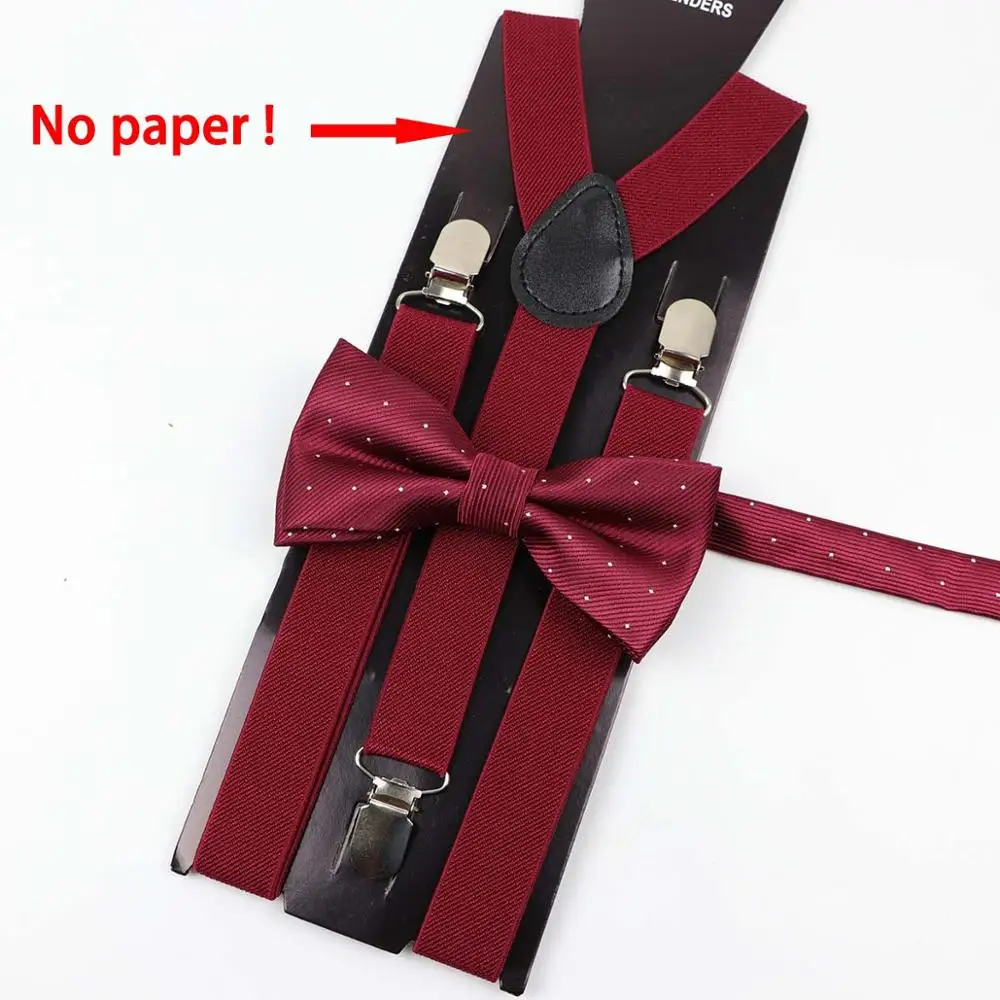 Soild Color Man Polyester Belt Bow Tie Set Woman Men's Suspenders Butterfly Clip-on Y-Back Braces Elastic Women Adjustable - Color: D6