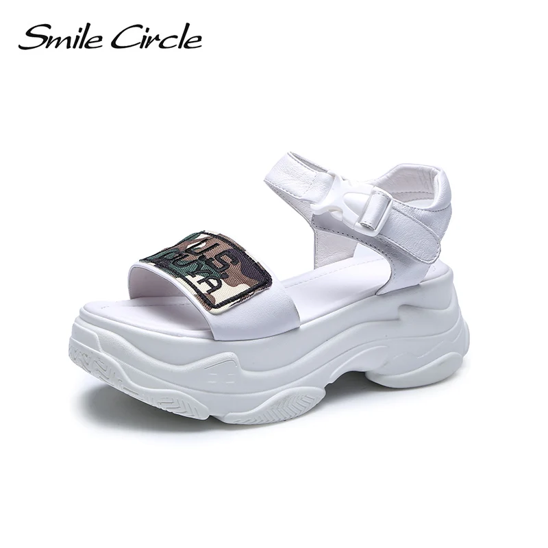 

Smile Circle Summer Sandals Woman Genuine Leather Flat Platform Shoes Women Thick bottom Sandals chaussures femme ete 2018