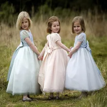 Элегантное платье маленькой принцессы с цветочным узором для девочек, детское длинное платье с овальным вырезом на выпускной для свадебной вечеринки на заказ