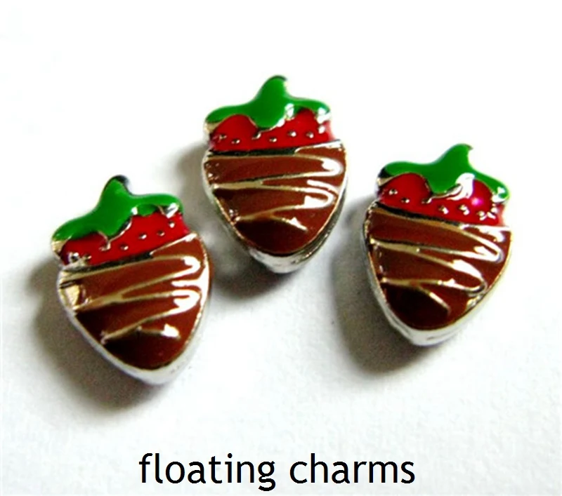 

20PCS Alloy Red Chocolate Strawberry Floating Locket Charms Fit Glass Locket DIY Handmade Jewelry Accessories