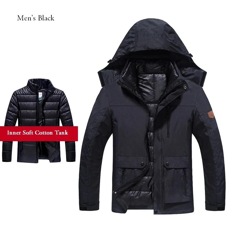 Зимняя водонепроницаемая походная куртка для женщин и мужчин, флисовая уличная спортивная термо брендовая куртка для кемпинга, треккинга, катания на лыжах, 2 предмета, мужская куртка - Цвет: Men - Black