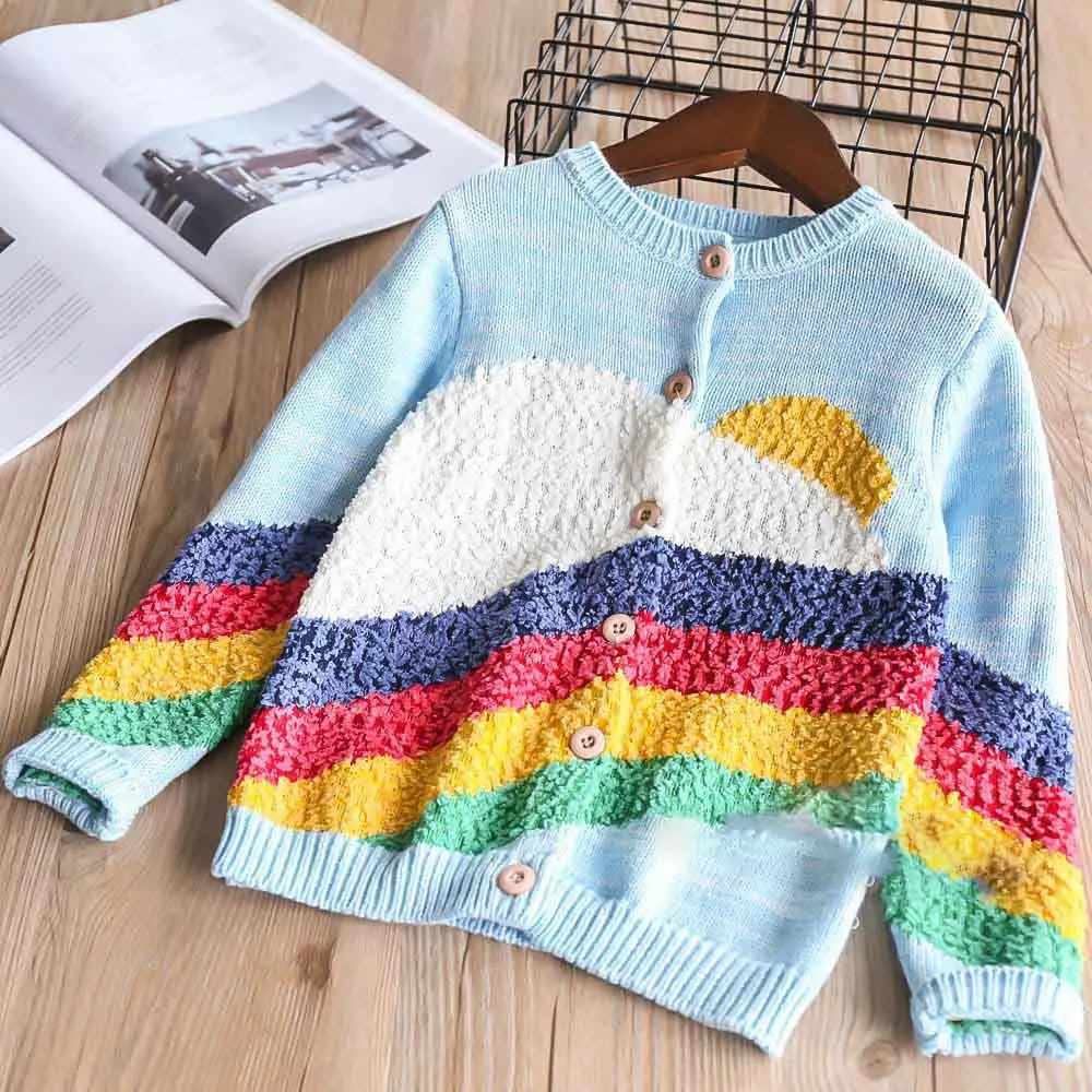 Everweekend Girls Rainbow Knitted Sweater Cardigan Jackets Candy Color Cute Baby Children Spring