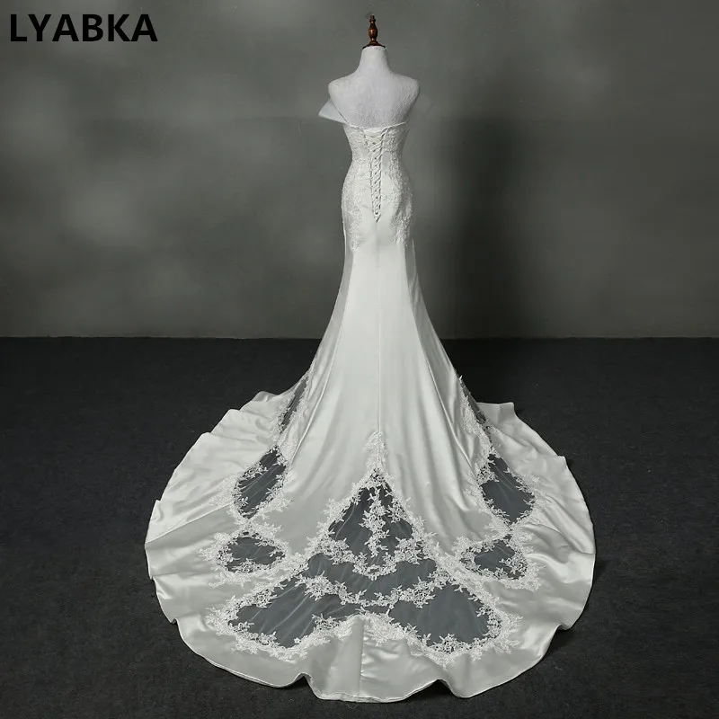 Новое поступление, сексуальные свадебные платья русалки, халат De Mariage, настоящая фотография, атласное свадебное платье с аппликацией Vestido De Noiva