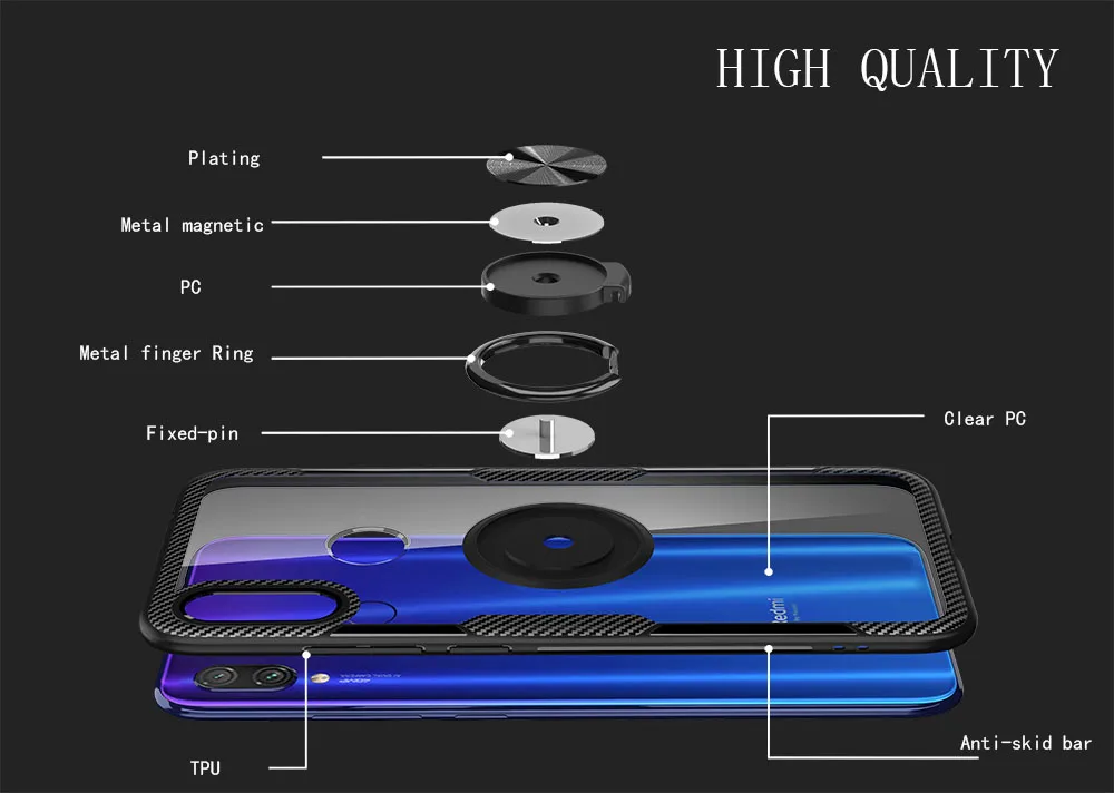 Прозрачный автомобильный держатель магнит кольцо чехол для телефона чехол на Xiaomi редми нот ноут 7 про Redmi Note 7 Pro 32/64/128 ГБ
