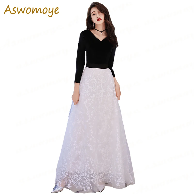Gorgeous A Line Evening Dresses 2018 Haute Couture Black Top White Bottom Prom Party Dress vestido de festa AliExpress
