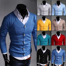 2017 new men’s fashion boutique pure color cotton cardigan v-neck formal social business knitting a sweater Male leisure sweater