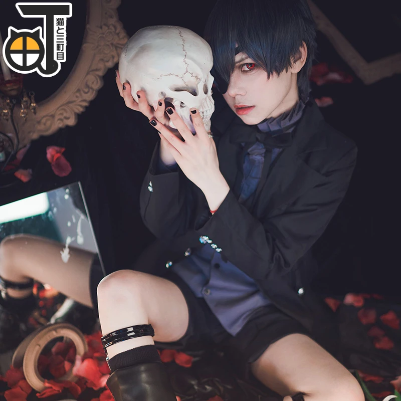 Kuroshitsuji Черный Дворецкий Косплей Аниме демон костюм Ciel Phantomhive косплей костюм пальто+ рубашка+ жилет+ брюки+ носки