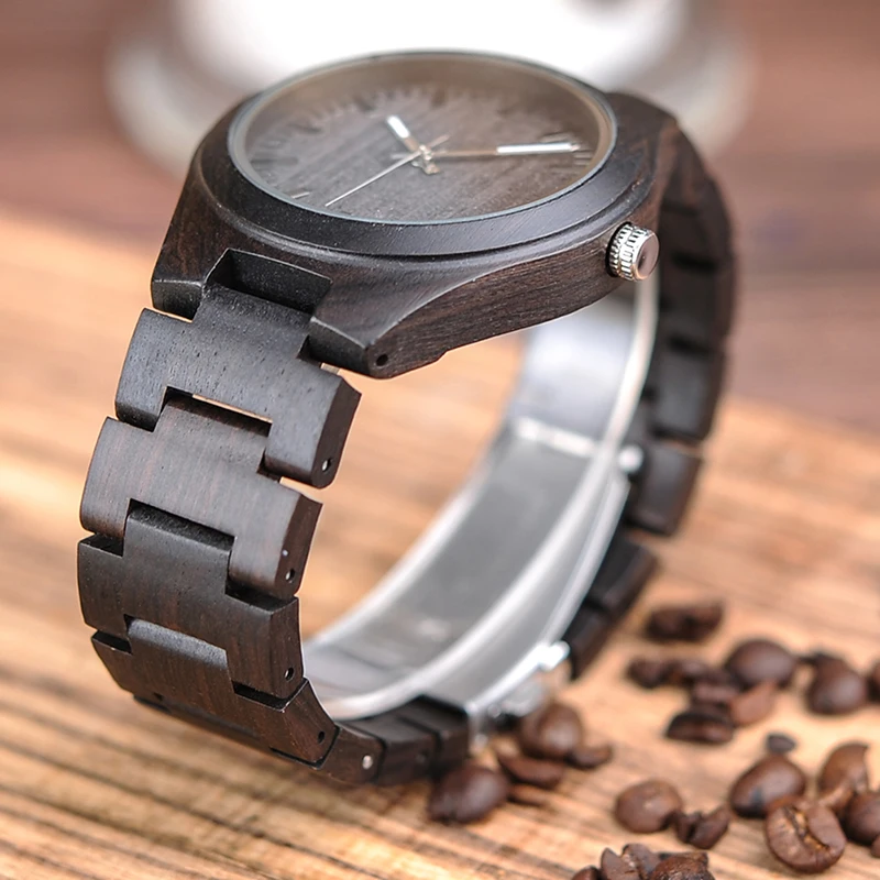 BOBO BIRD L-I22 Black Men Ebony Wood Watches in Quartz Movement Vintage Watch Men Drop Shipping