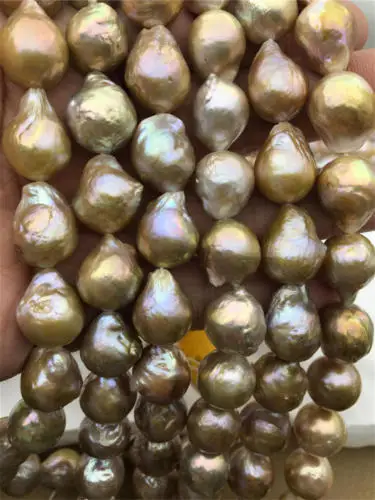 

NEW 14-15mm Big Metallic luster Golden Edison Pearl,Full strand pearl necklace