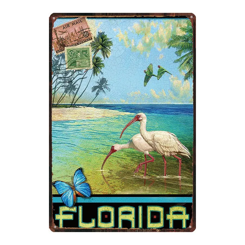 Retro City Florida Shabby Chic Tin Sign Metal Plate Iron Poster Wall Bar Restaurant Home Art Craft Decor 30X20CM DU-2452 | Дом и сад