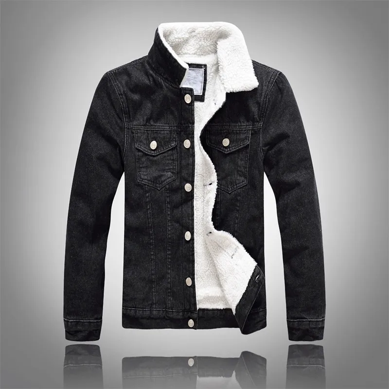 

Denim Jacket Men Winter Black Male Bomber Jacket Fashion Men Jacket Plus velvet Leisure coat