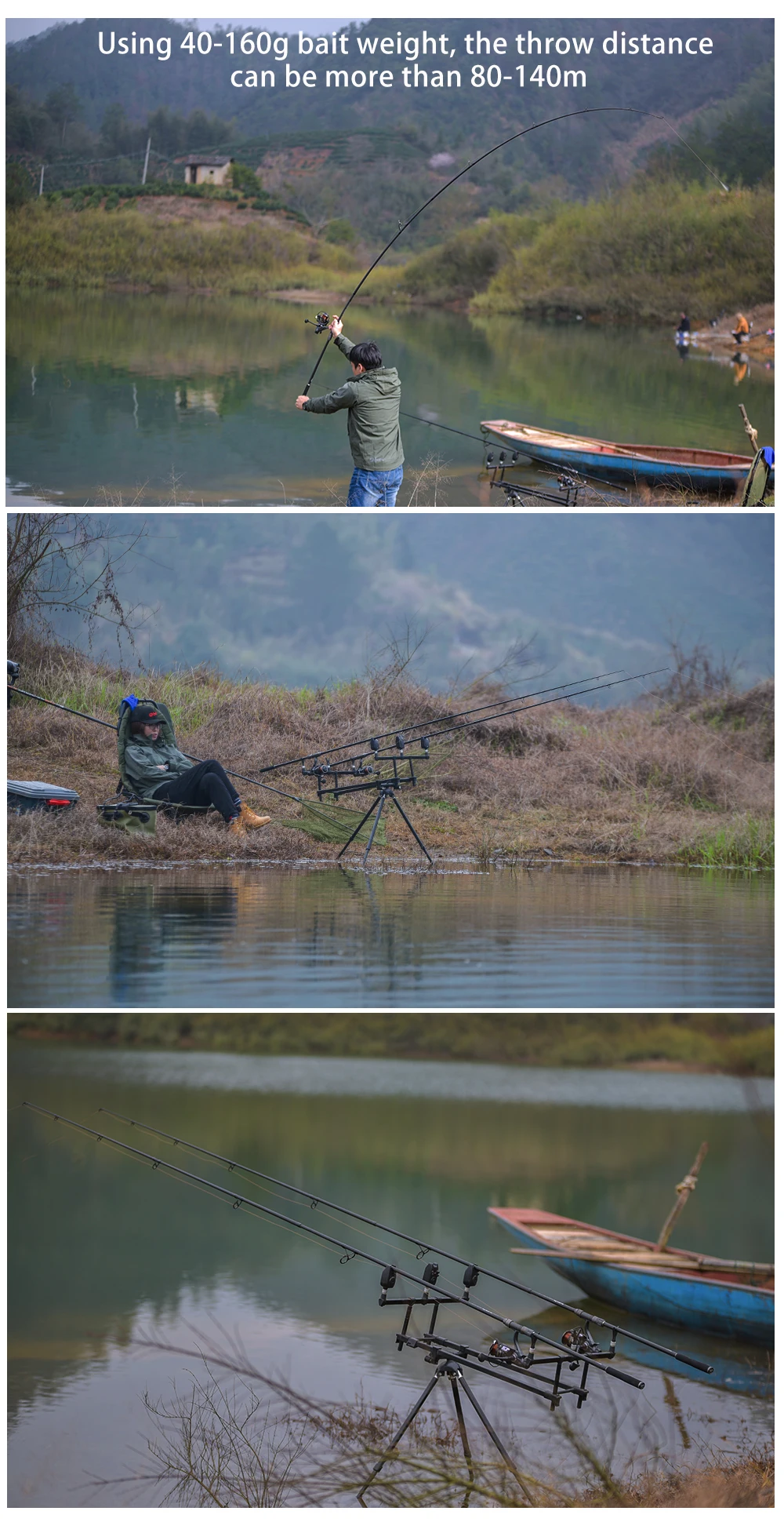 Vara de Pesca Obei Carpa Spinning Rod 3.60 m 4.25lb 40 Portátil 160g 4 Seções 4 Cheap Varas de pescar