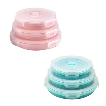 

3pcs Silicone Lunch Box Collapsible Portable Box Bowl Bento Boxes Folding Food Container Eco-Friendly Pink Blow