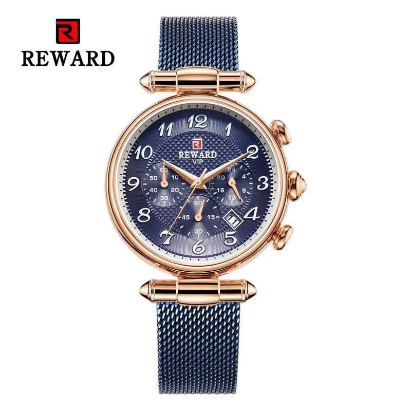 Reloj mujer, розовое золото, женские Роскошные наручные часы со стальным браслетом, женские водонепроницаемые аналоговые кварцевые часы с хронографом, Montre Femme - Цвет: Blue