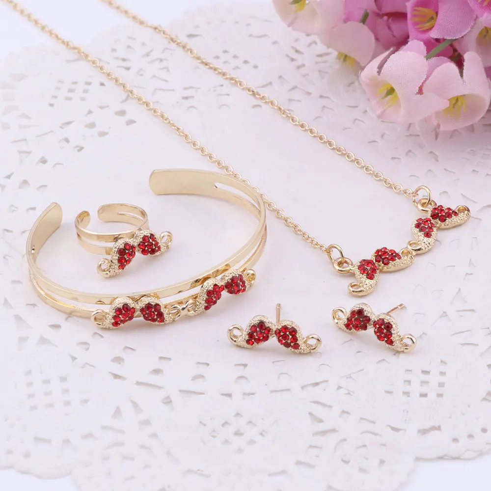 Детские украшения золотого цвета, детские украшения, кольцо, серьги, браслет, ожерелье, 5 цветов - Окраска металла: red1