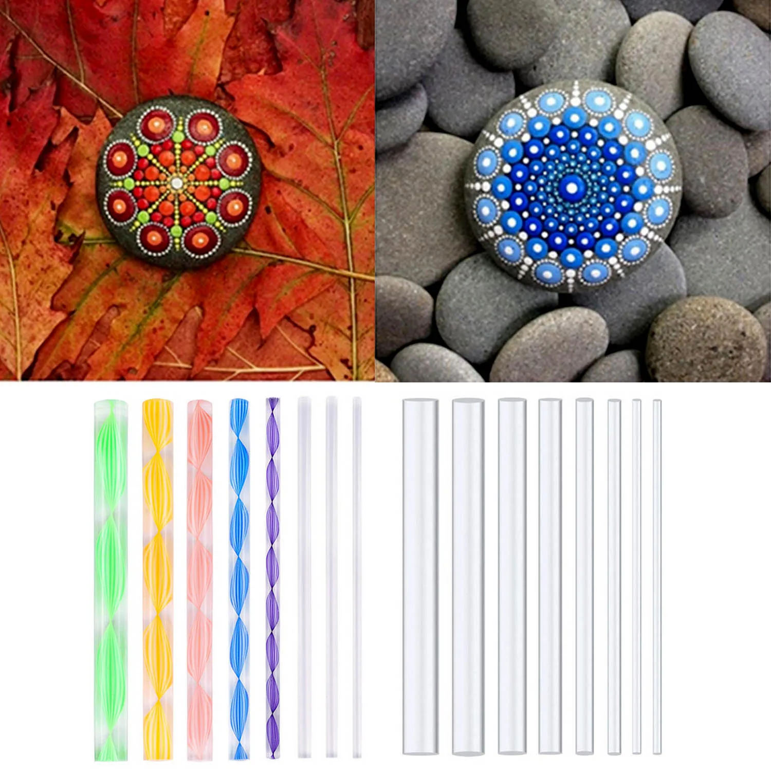 

8PCS Acrylic Rods Mandala Dotting Tools Set for Wood Canva Rocks Fabric Wall Art Pottery Clay Paper Flowers Embossing Craft
