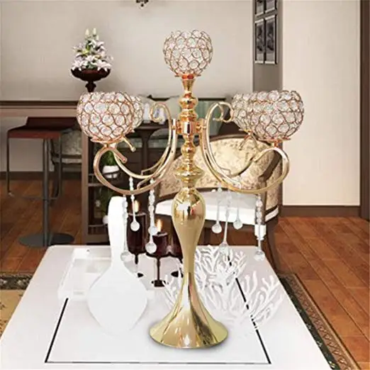 

25,6 дюймов Высота 5 рук металлические золотые канделябры с подвесками роскошный свадебный стол подсвечник украшение для дома