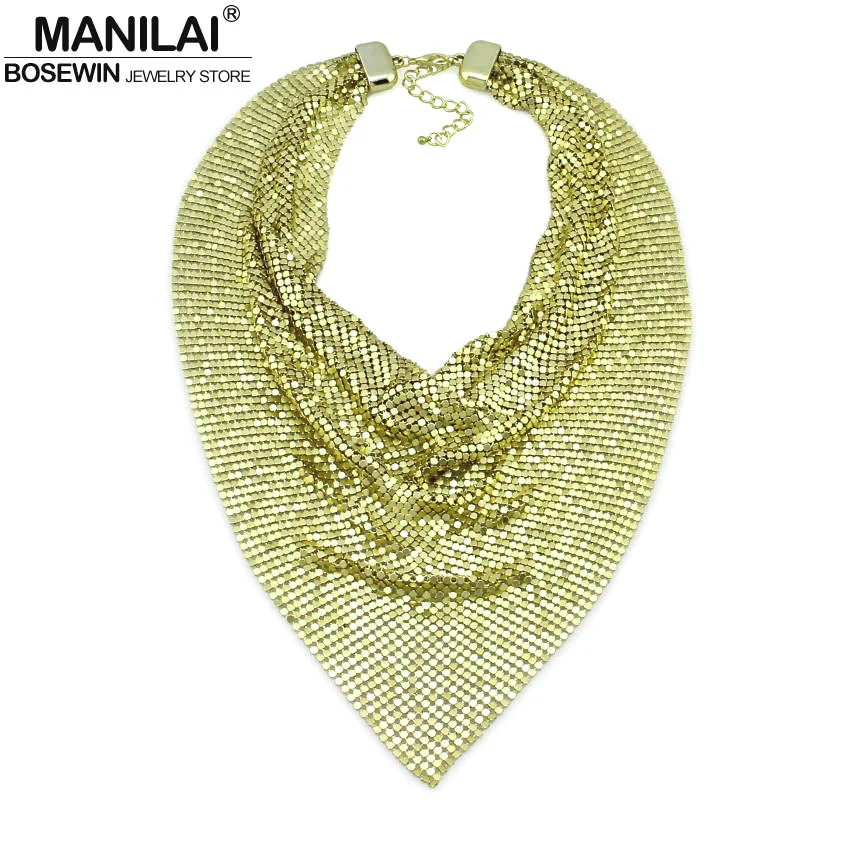 MANILAI Indian Jewelry Shining Metal Slice Collar Choker Necklaces For Women Bohemia Statement Maxi Necklaces CE4404